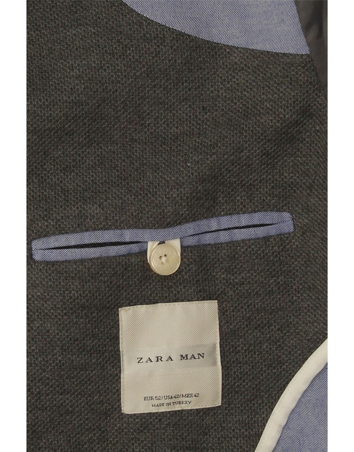 Zara Mens 2 Button Blazer Jacket EU 52 Large Grey Cotton