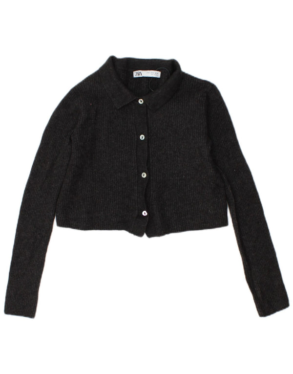 Zara Womens Crop Cardigan Sweater UK 10 Small Black Flecked Nylon