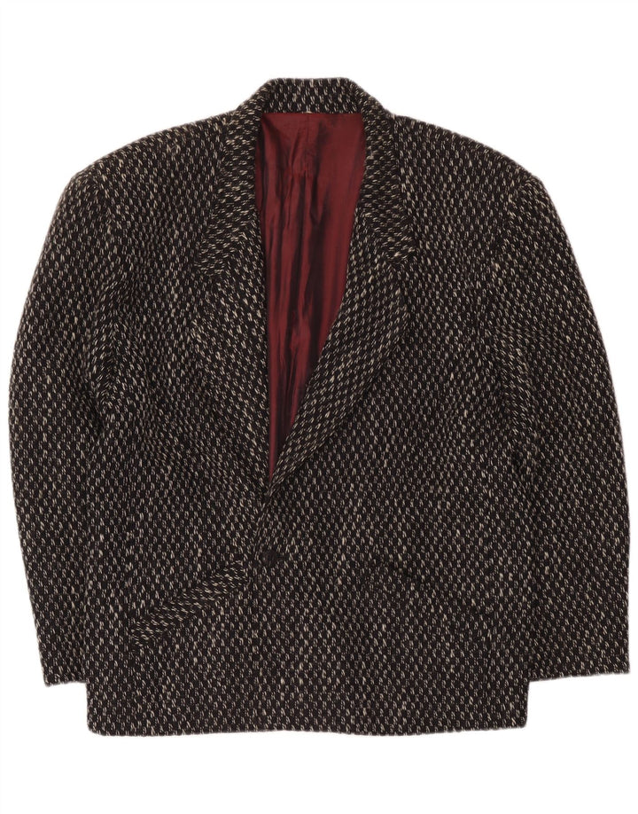 Manhattan Mens 1 Button Blazer Jacket UK 40 Large Black Check Wool