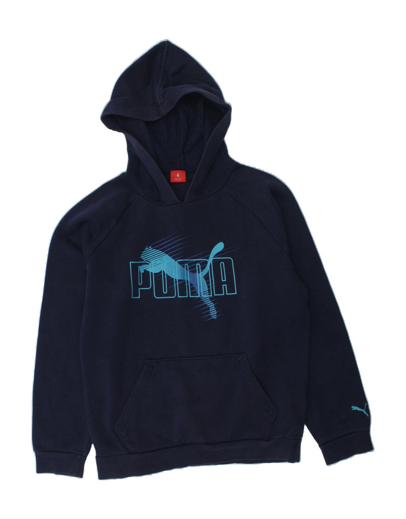 PUMA Boys Graphic Hoodie Jumper 11-12 Years  Navy Blue Cotton | Vintage Puma | Thrift | Second-Hand Puma | Used Clothing | Messina Hembry 