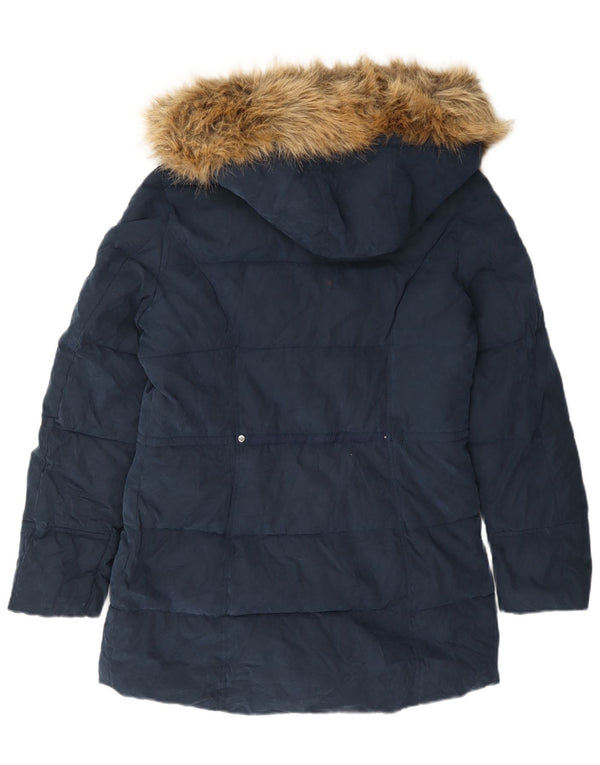 Nautica Womens Hooded Padded Jacket UK 14 Medium Navy Blue Polyester