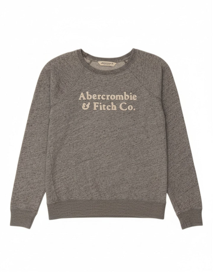 ABERCROMBIE & FITCH Womens Graphic Sweatshirt Jumper UK 14 Medium Grey