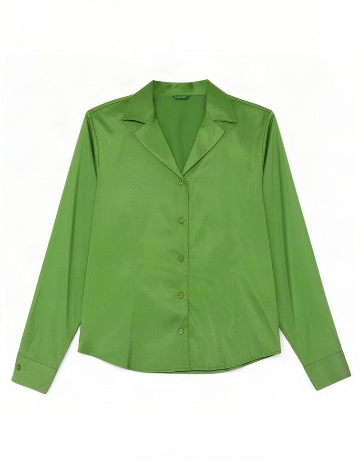 Benetton Womens Shirt Blouse IT 42 Medium Green Polyester
