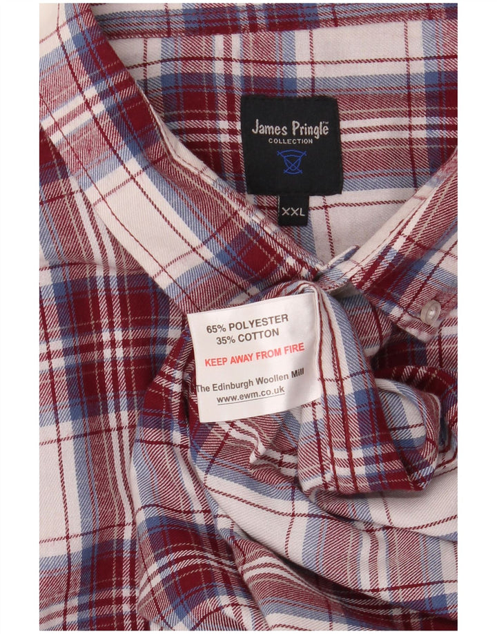 JAMES PRINGLE Mens Flannel Shirt 2XL Burgundy Check Polyester