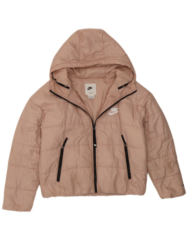Nike Womens Therma-Fit Graphic Hooded Padded Jacket UK 14 Medium Pink