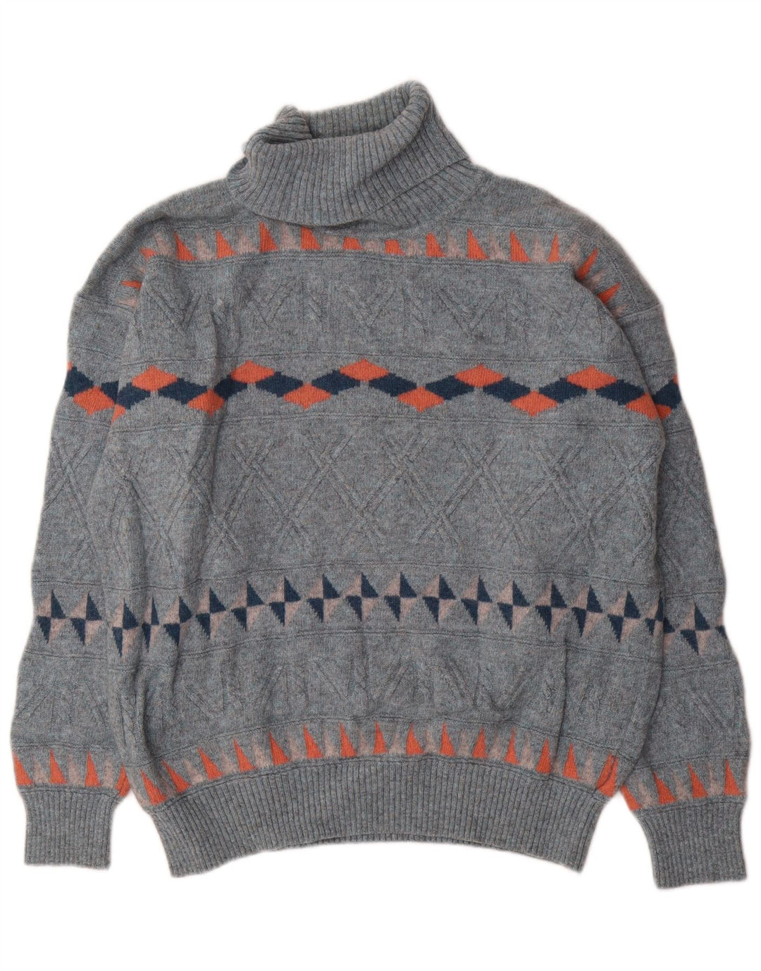 Baroni Mens Roll Neck Jumper Sweater IT 54 XL Blue Geometric Wool