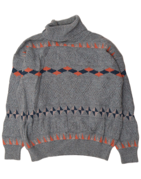 Baroni Mens Roll Neck Jumper Sweater IT 54 XL Blue Geometric Wool