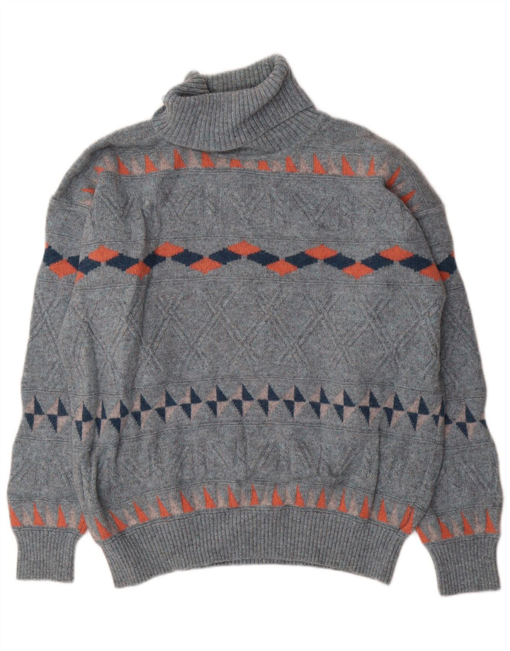 Baroni Mens Roll Neck Jumper Sweater IT 54 XL Blue Geometric Wool