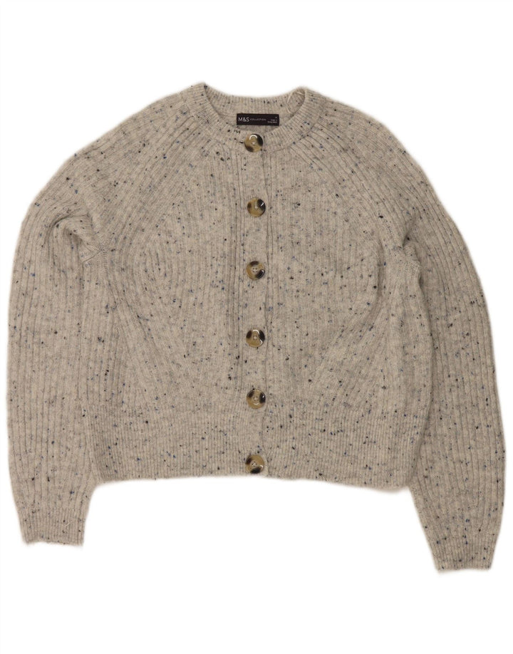 Marks & Spencer Womens Crop Cardigan Sweater UK 14 Medium Grey Flecked