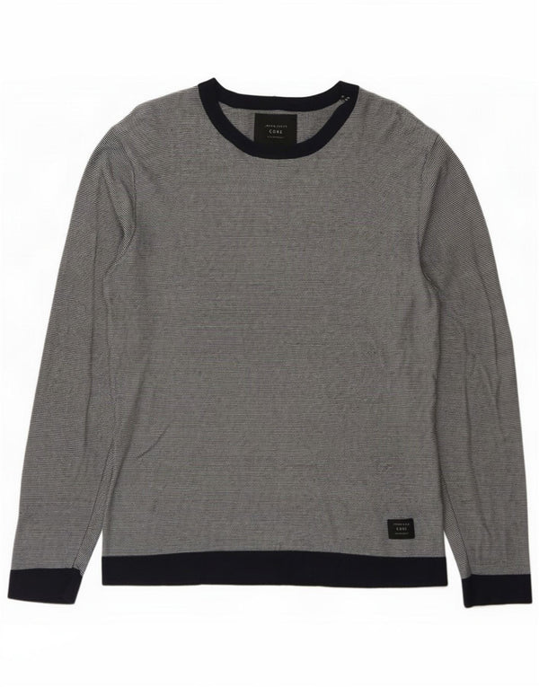 Jack & Jones Mens Top Long Sleeve Large Navy Blue Striped Cotton