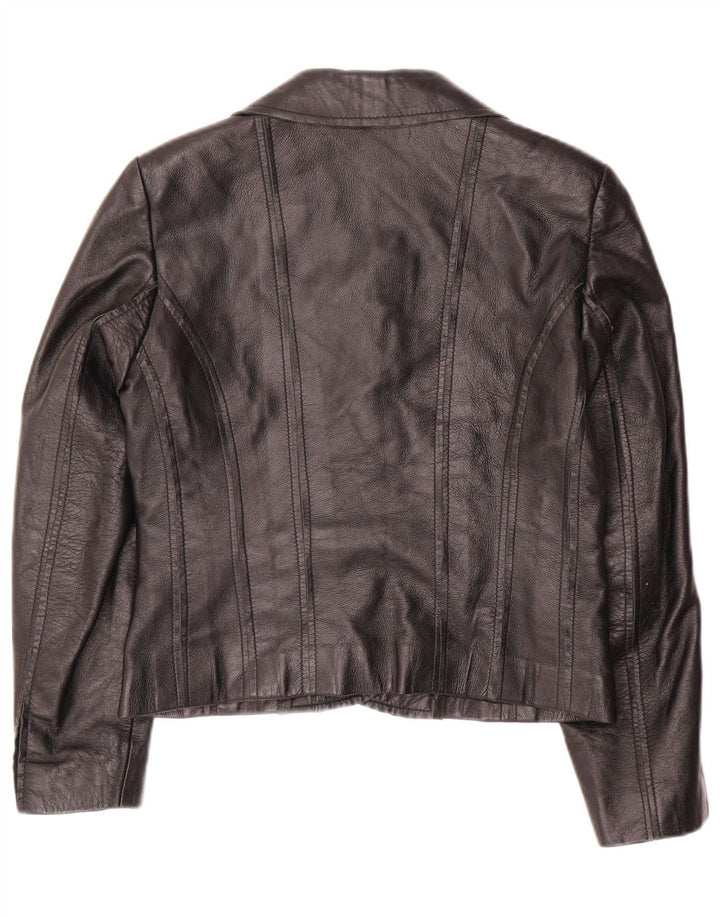 VINTAGE Womens Crop 2 Button Blazer Jacket IT 42 Medium Black Leather