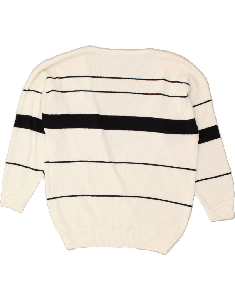 MONDI Womens V-Neck Jumper Sweater EU 38 Medium White Striped Cotton | Vintage Mondi | Thrift | Second-Hand Mondi | Used Clothing | Messina Hembry 