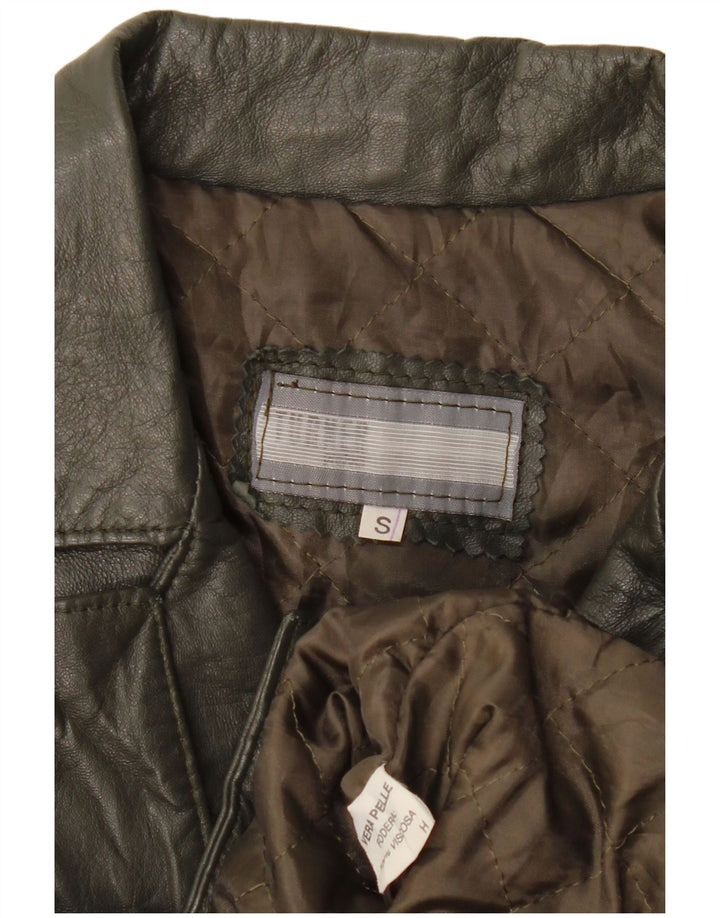 Vintage Womens Leather Jacket UK 10 Small Khaki Leather