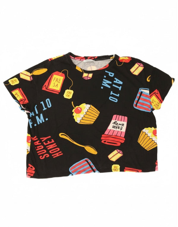 Zara Womens Crop Oversized Graphic T-Shirt Top UK 14 Medium Black
