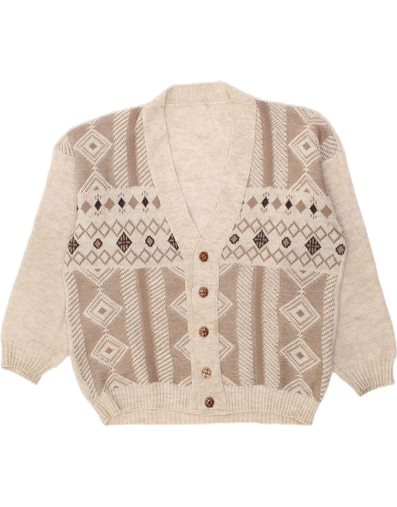 VINTAGE Mens Cardigan Sweater Large Beige Fair Isle Wool | Vintage Vintage | Thrift | Second-Hand Vintage | Used Clothing | Messina Hembry 