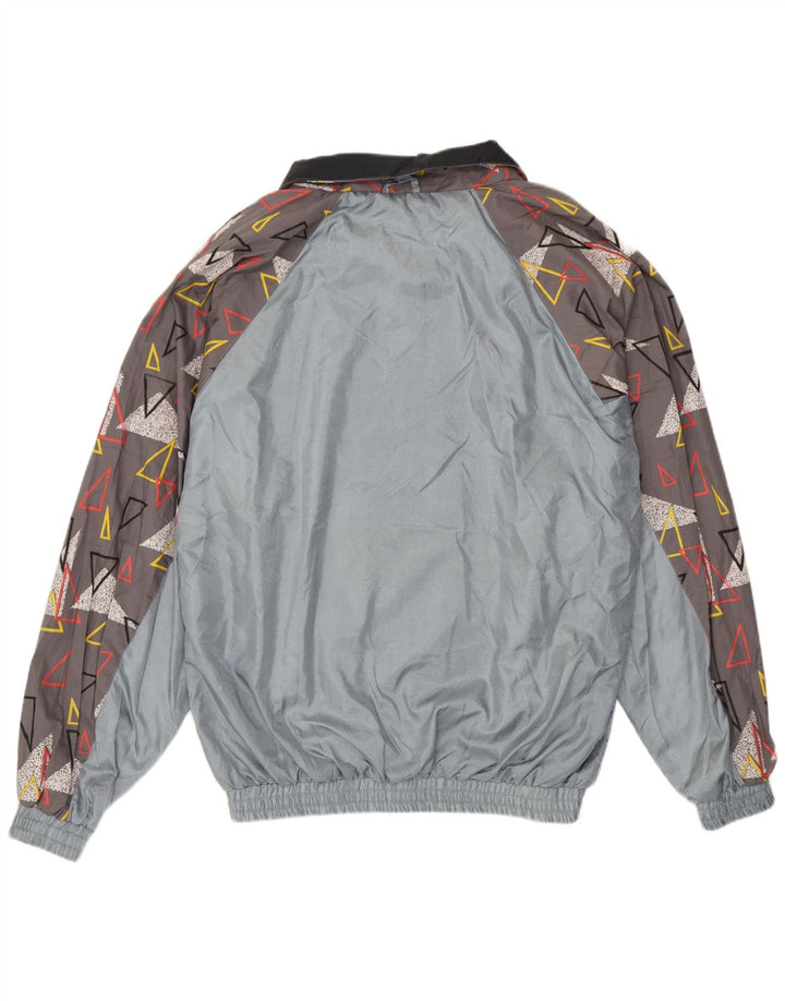 Vintage Mens Tracksuit Top Jacket XL Grey Geometric Polyamide