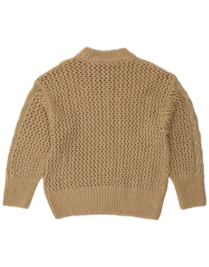 Zara Womens Crochet Turtle Neck Jumper Sweater UK 14 Medium Beige
