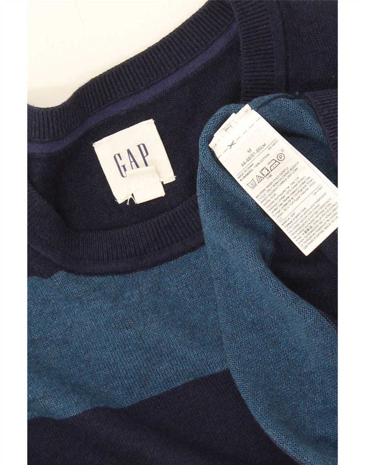 Gap Mens Crew Neck Jumper Sweater Medium Navy Blue Striped Cotton