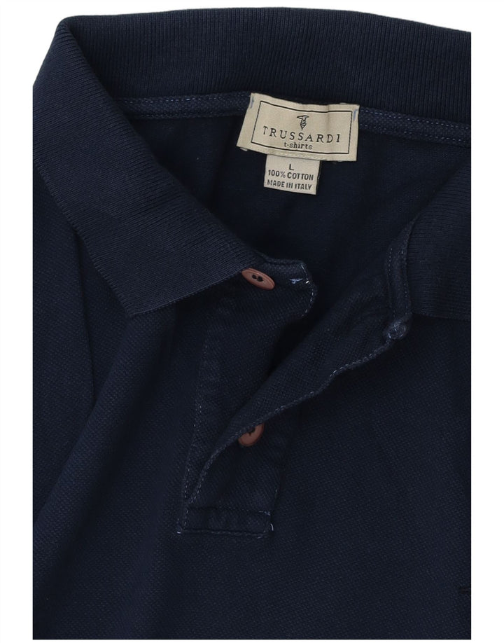 Trussardi Mens Polo Shirt Large Navy Blue Cotton