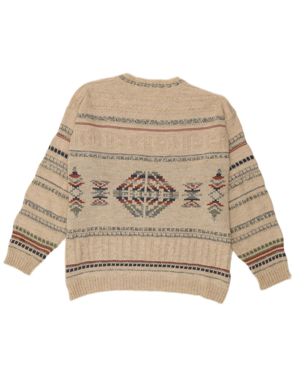 Marks & Spencer Mens Crew Neck Jumper Sweater XL Beige Fair Isle Cotton