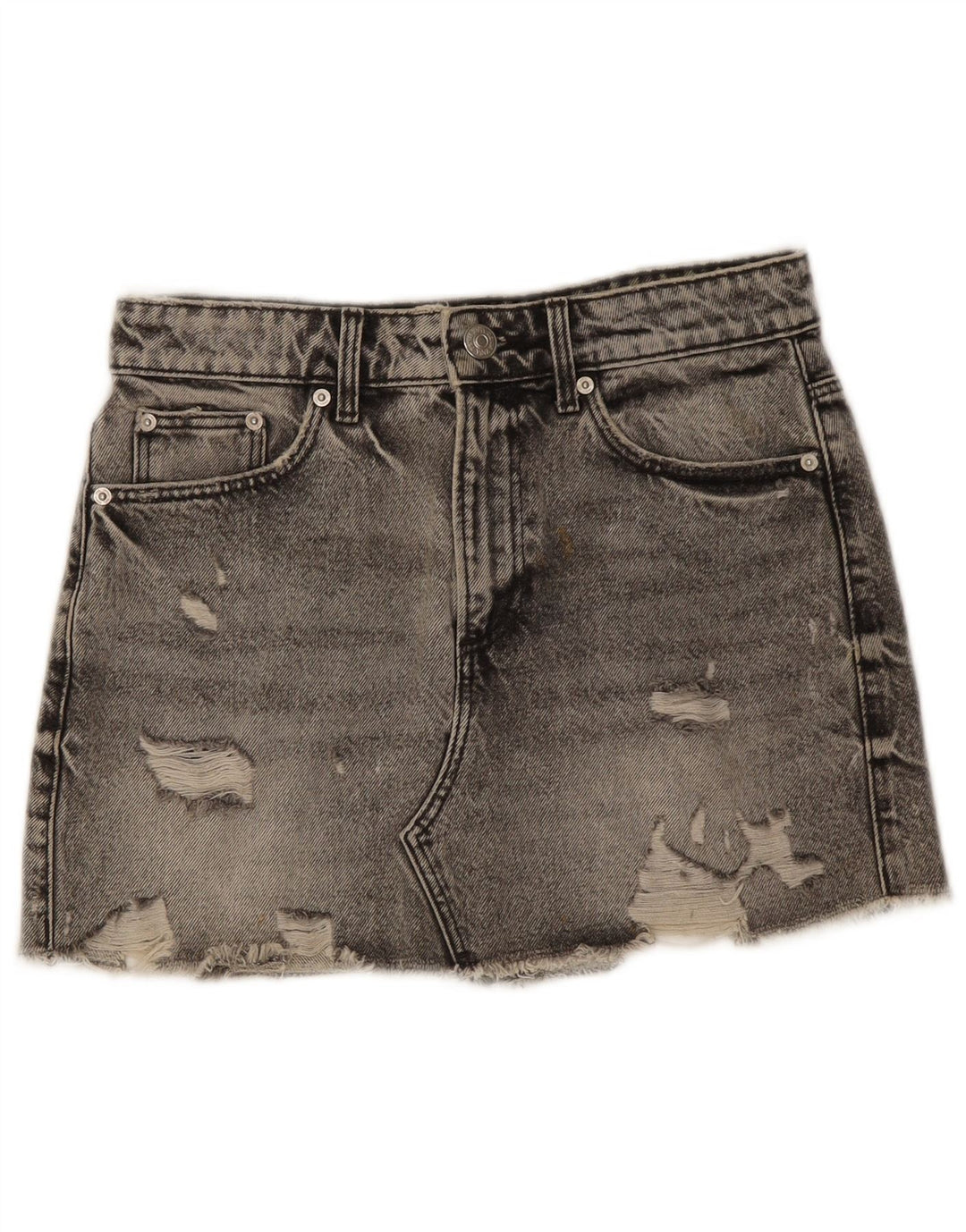 Zara Womens Distressed Denim Skirt Small W26  Grey