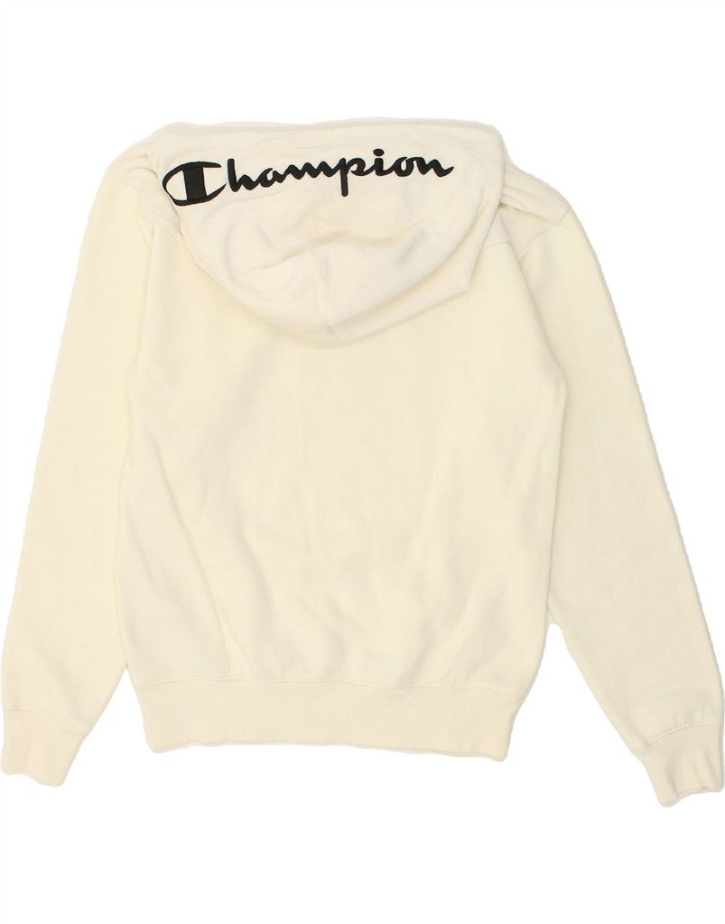 CHAMPION Womens Graphic Hoodie Jumper UK 6 XS White Cotton | Vintage Champion | Thrift | Second-Hand Champion | Used Clothing | Messina Hembry 