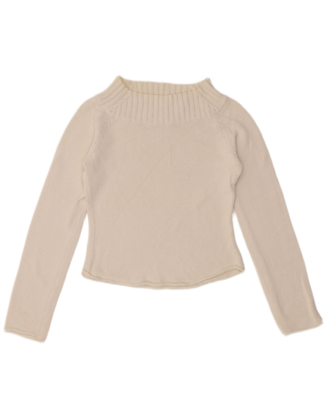 SISLEY Womens Crop Turtle Neck Jumper Sweater UK 10 Small White Cotton