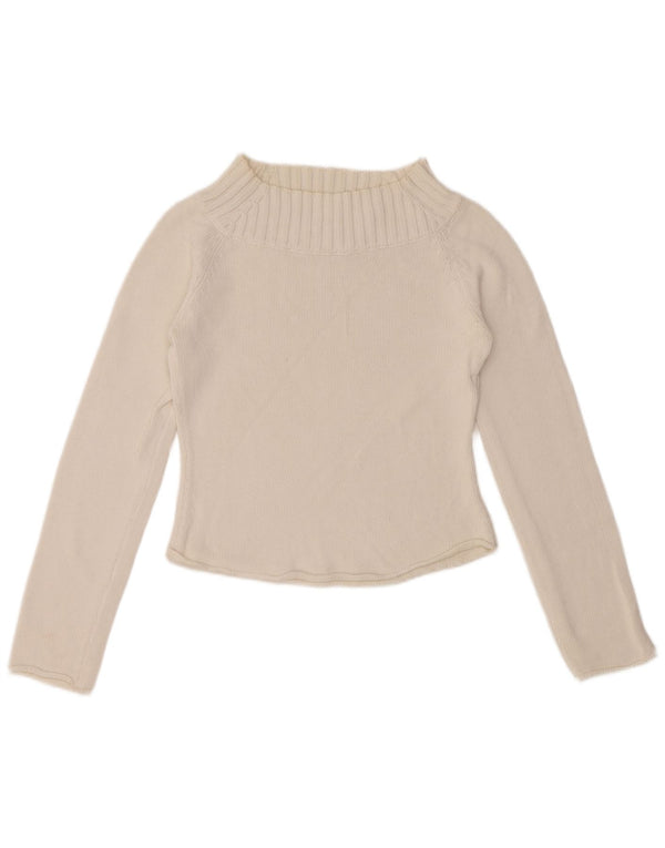 SISLEY Womens Crop Turtle Neck Jumper Sweater UK 10 Small White Cotton
