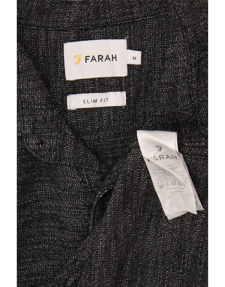 FARAH Mens Slim Fit Flannel Shirt Medium Grey Flecked Cotton