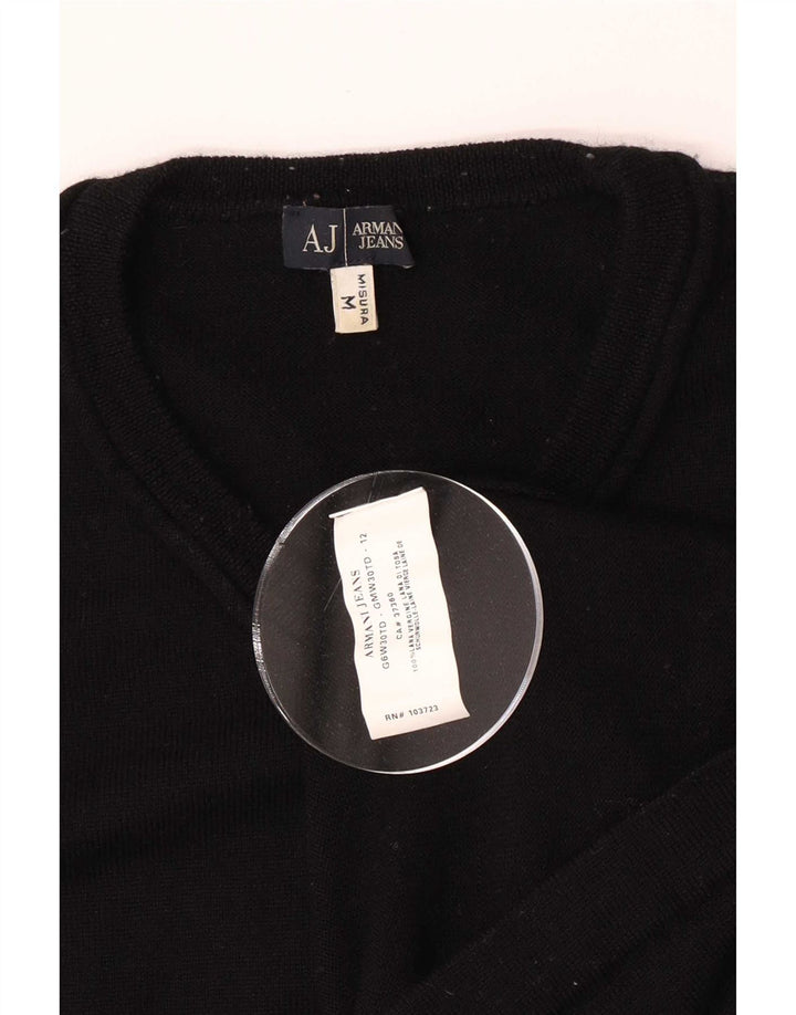 Armani Jeans Mens V-Neck Jumper Sweater Medium Black Virgin Wool
