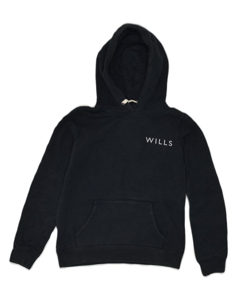 JACK WILLS Womens Graphic Hoodie Jumper UK 8 Small Black Cotton | Vintage Jack Wills | Thrift | Second-Hand Jack Wills | Used Clothing | Messina Hembry 