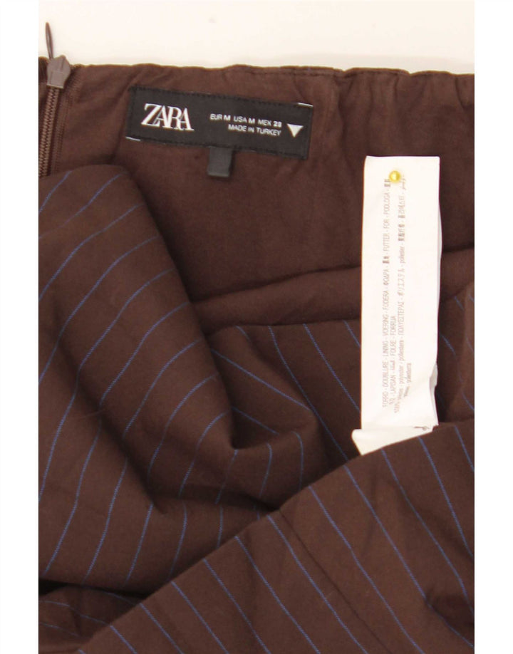 Zara Womens Strapless Dress UK 12 Medium Brown Pinstripe Polyester