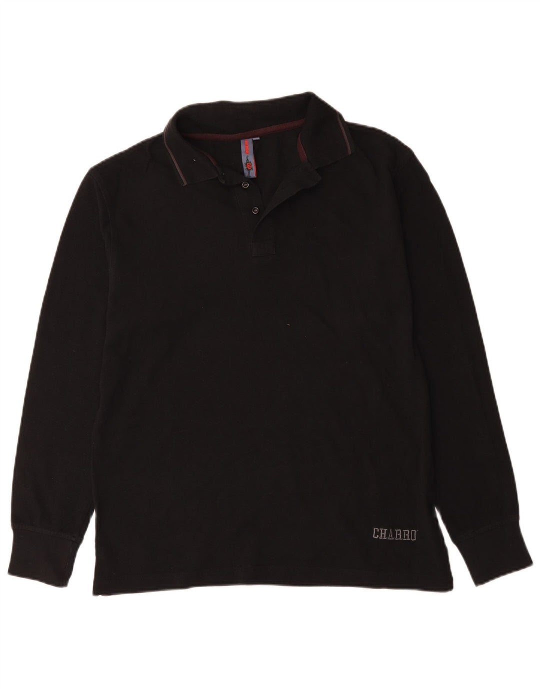 Charro Mens Long Sleeve Polo Shirt Large Black Cotton