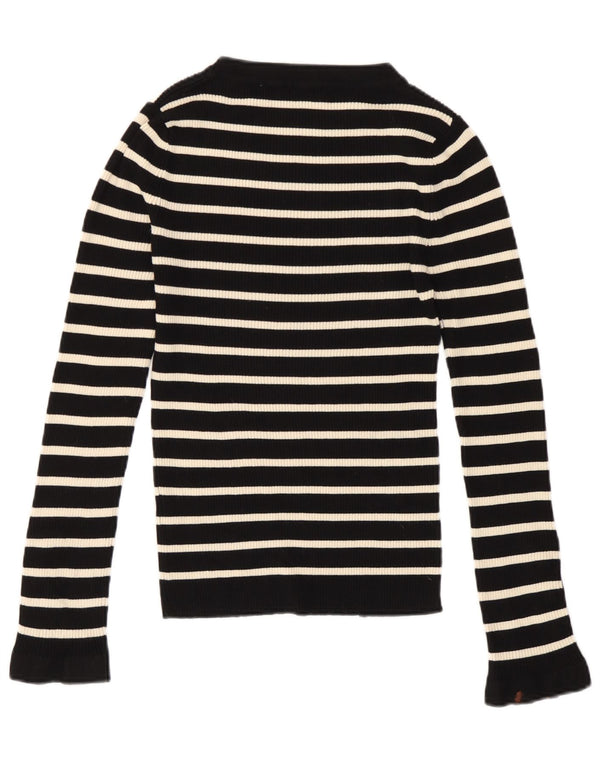 Zara Womens Top Long Sleeve UK 10 Small Black Striped Viscose