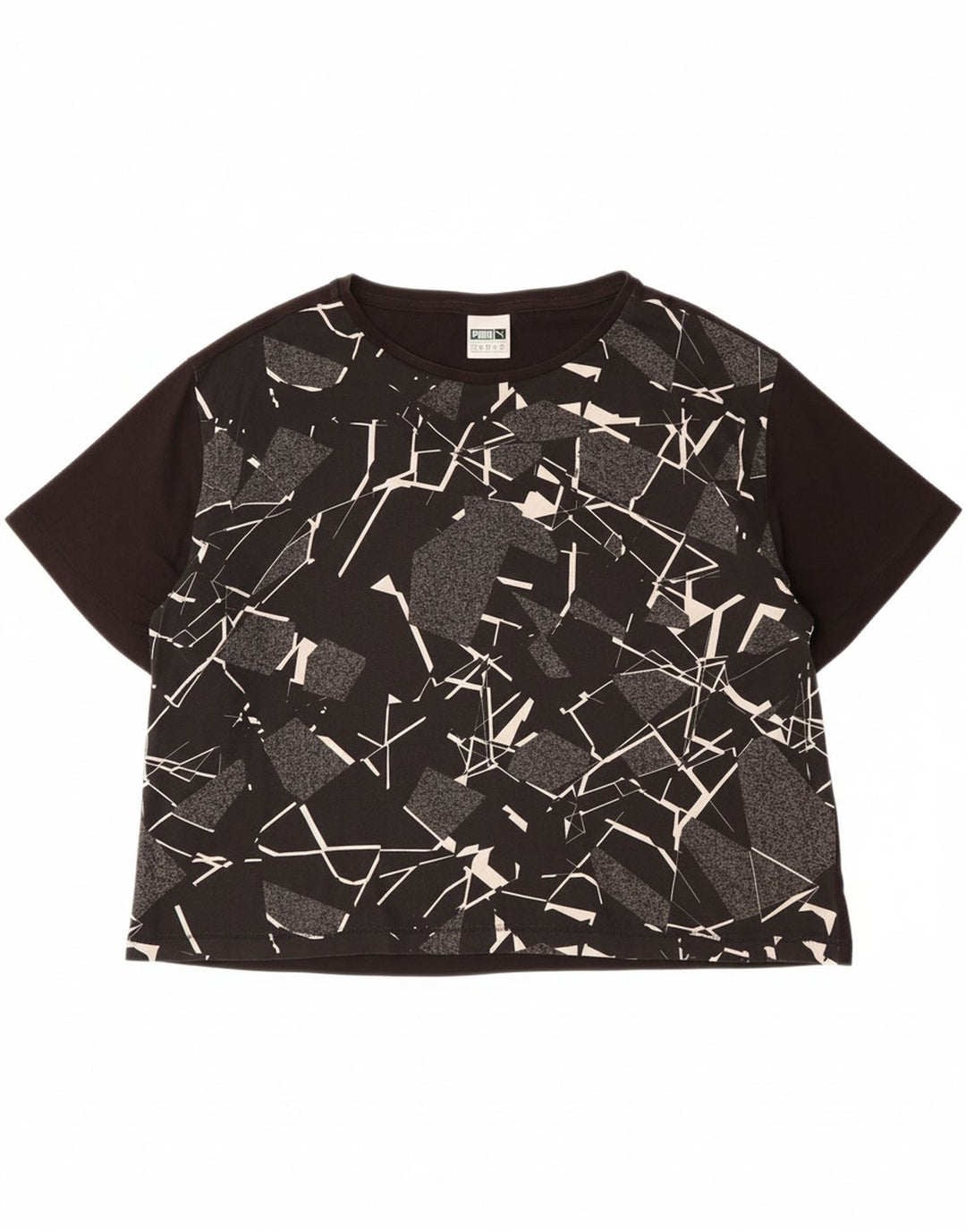PUMA Womens Crop Graphic T-Shirt Top UK 14 Medium  Black Geometric Vintage Puma and Second-Hand Puma from Messina Hembry 