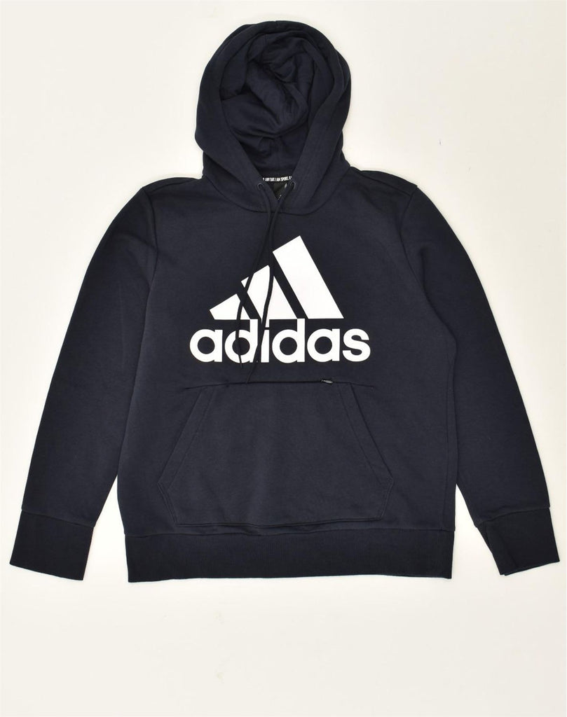 ADIDAS Womens Graphic Hoodie Jumper UK 16/18 Large Navy Blue Cotton | Vintage Adidas | Thrift | Second-Hand Adidas | Used Clothing | Messina Hembry 