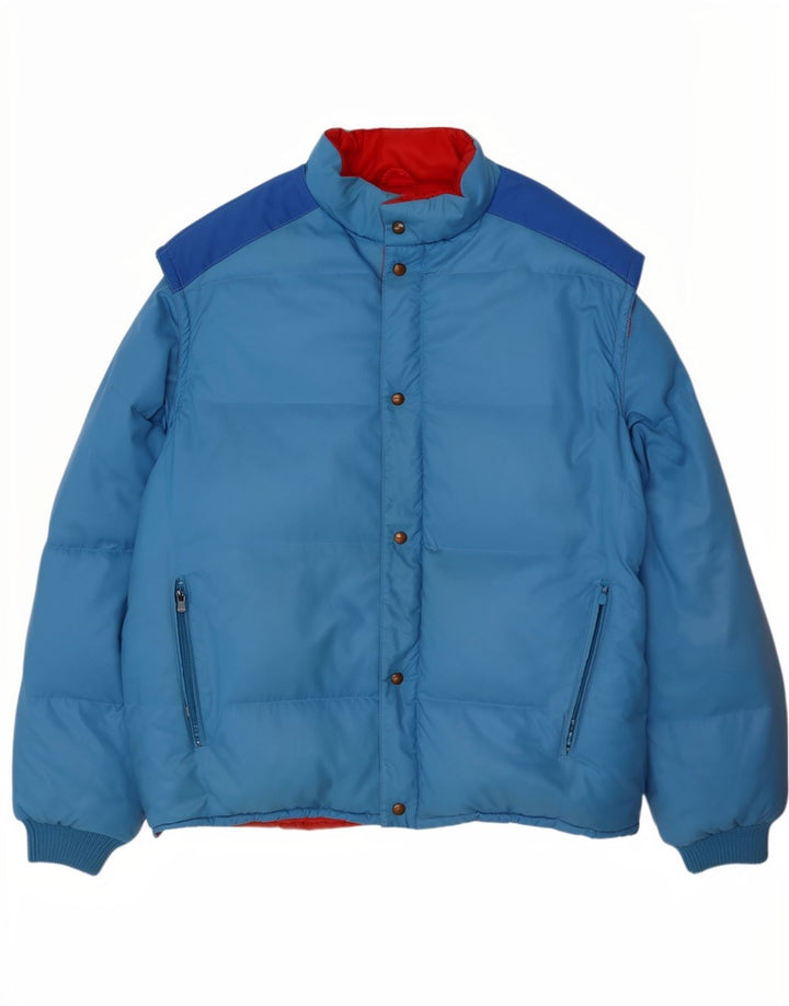Vintage Mens Padded Jacket UK 38 Medium Blue Colourblock Cotton