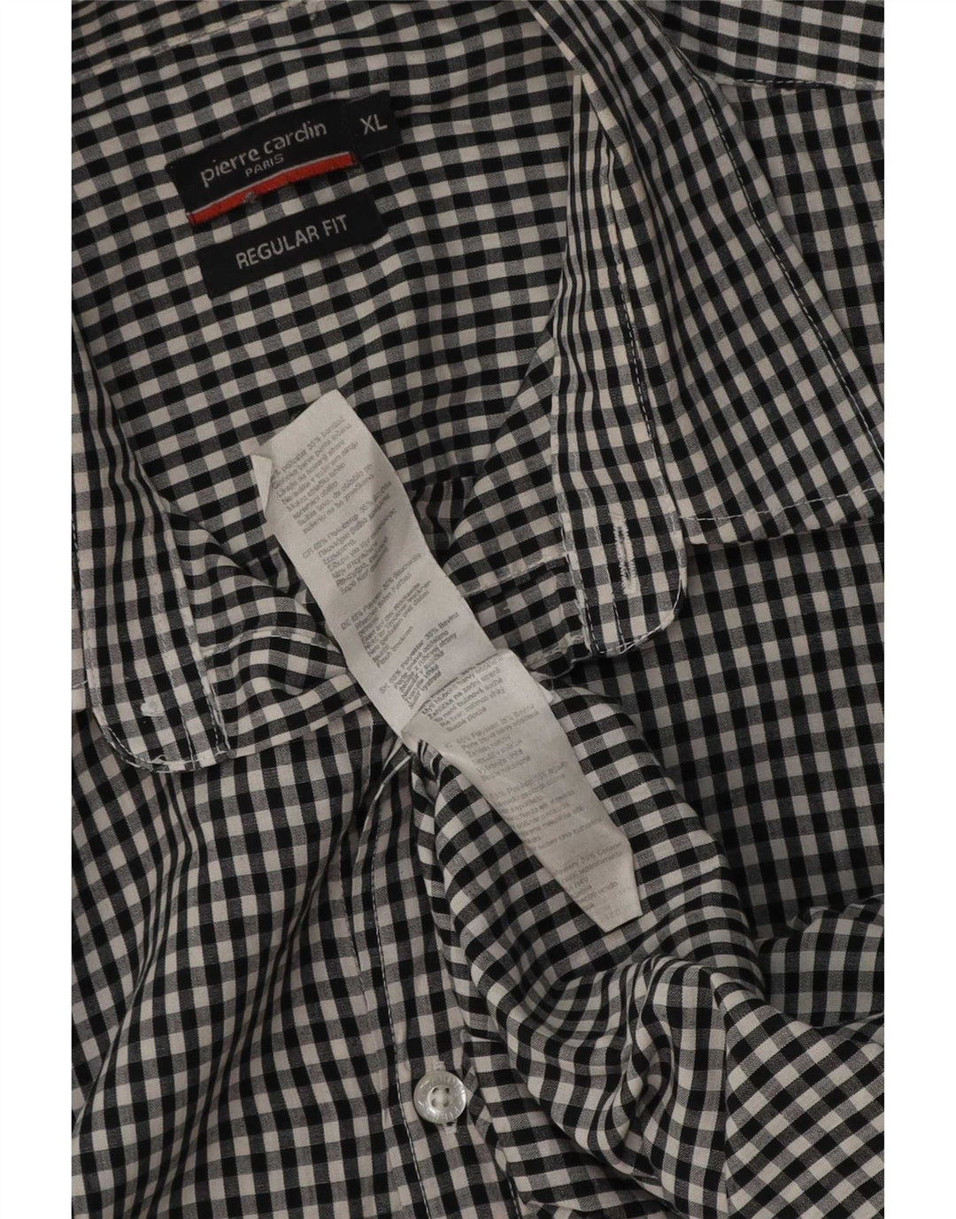 Pierre Cardin Mens Short Sleeve Regular Fit Shirt XL Black Gingham
