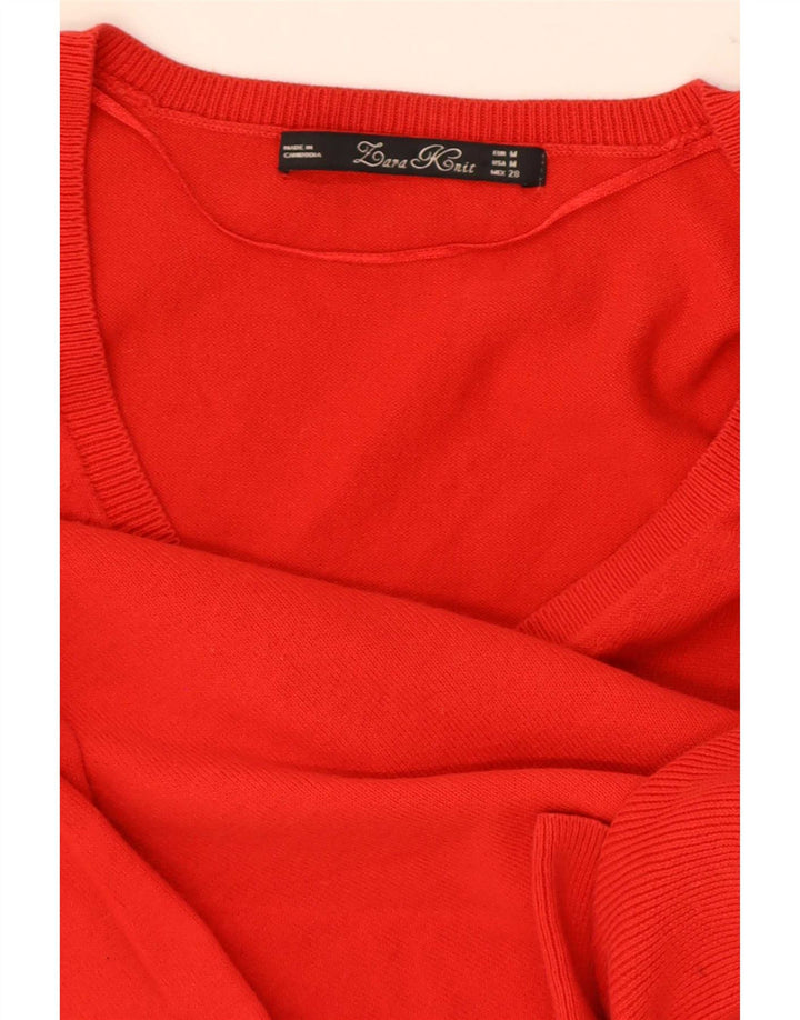 Zara Womens V-Neck Jumper Sweater UK 12 Medium Red