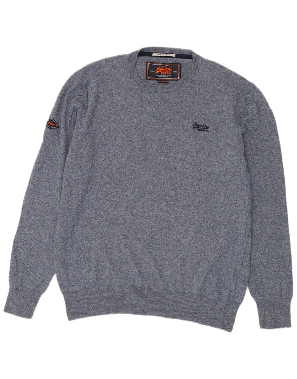 Superdry Mens Crew Neck Jumper Sweater 2XL Navy Blue Flecked Cotton