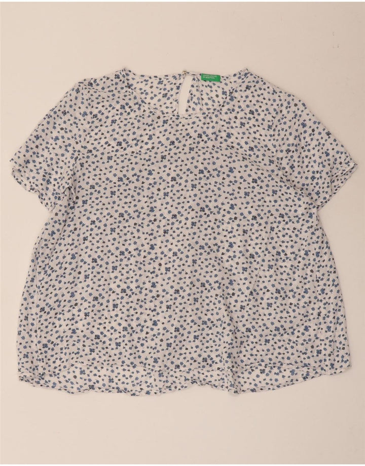 Benetton Womens Blouse Top UK 14 Large White Floral