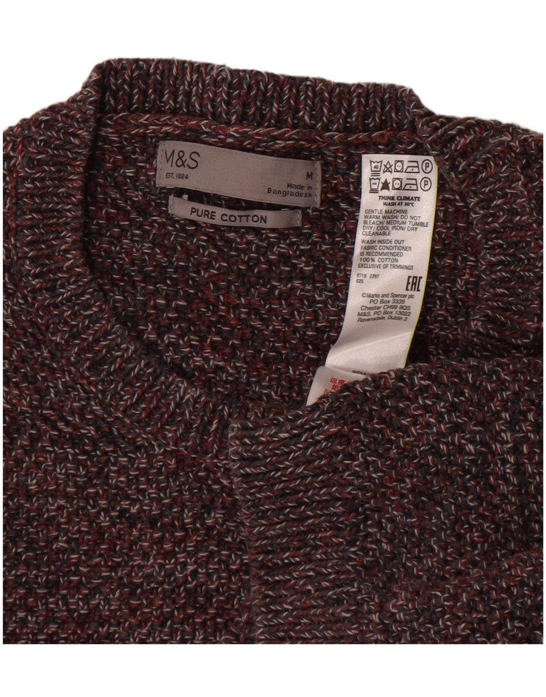 Marks & Spencer Mens Crew Neck Jumper Sweater Medium Brown Flecked