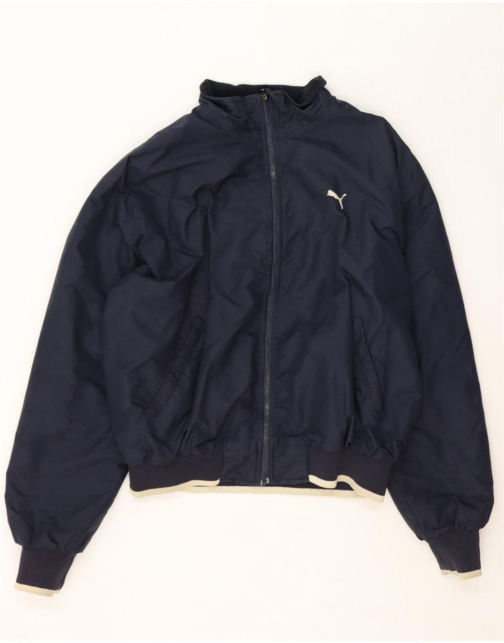 Puma Mens Graphic Bomber Jacket UK 42 XL Navy Blue Colourblock