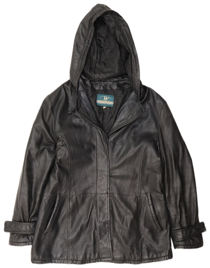Pellitalia Womens Hooded Leather Jacket UK 18 XL Black