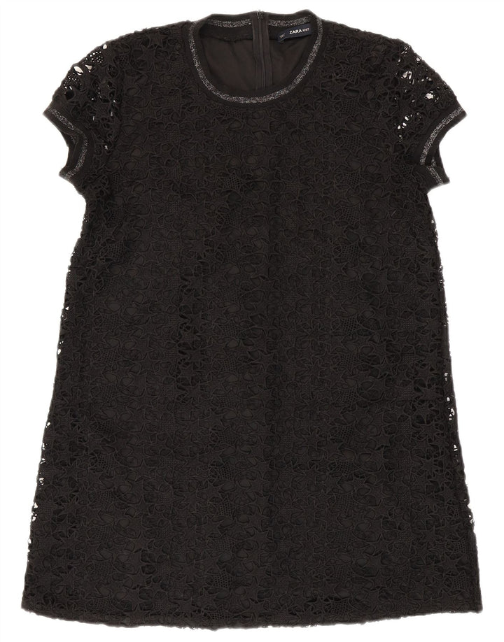 ZARA Womens Lace A-Line Dress UK 14 Large Black Polyester