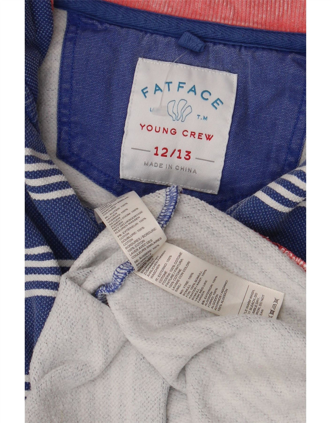 Fat Face Boys Zip Neck Sweatshirt Jumper 12-13 Years Blue Striped Cotton