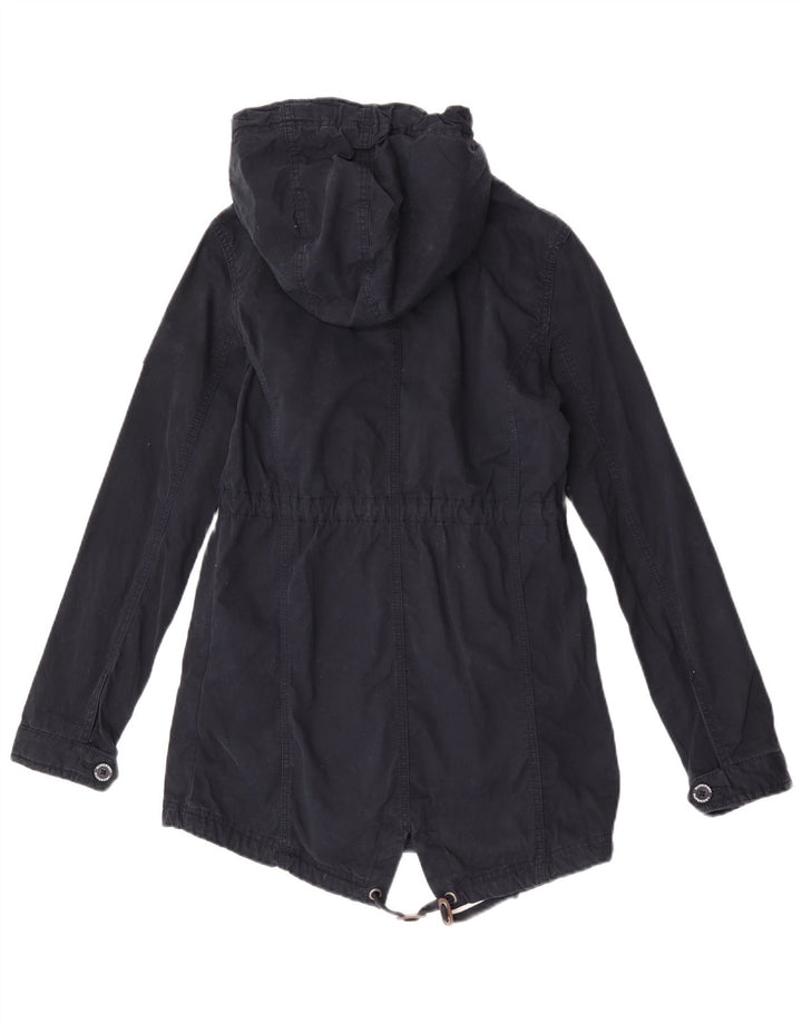 Superdry Womens Hooded Parka Jacket UK 10 Small Navy Blue Cotton