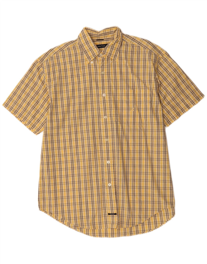Nautica Mens Short Sleeve Shirt Large Yellow Check Cotton
