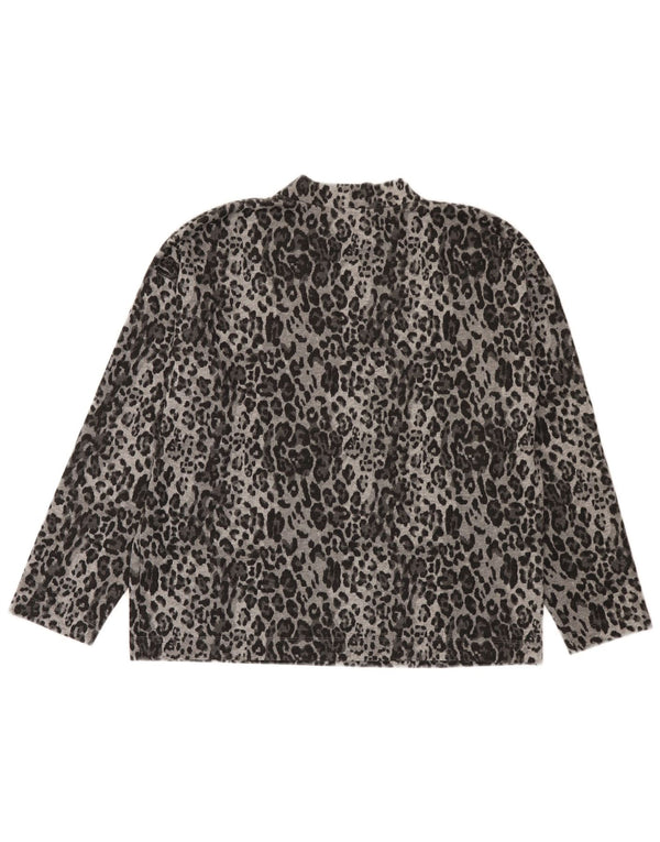 Marks & Spencer Womens Top Long Sleeve UK 14 Large Grey Animal Print