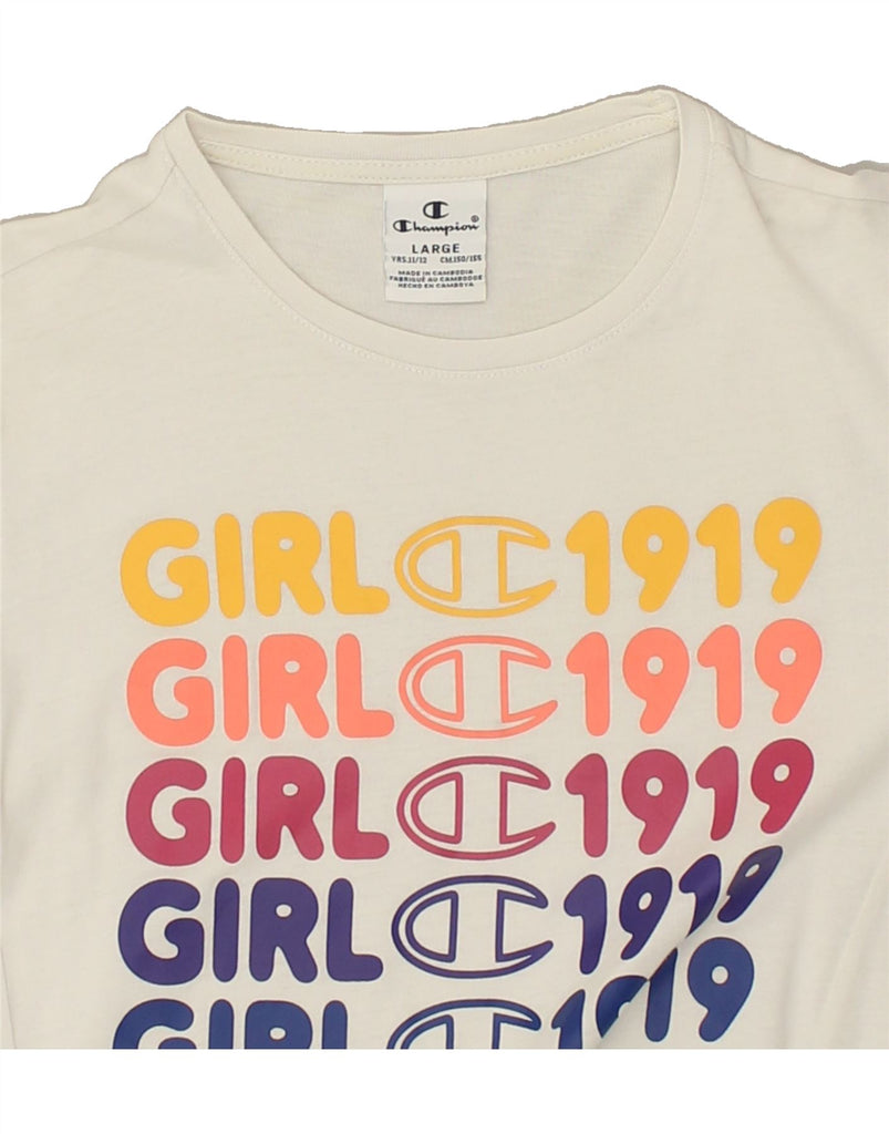 CHAMPION Girls Graphic T-Shirt Top 11-12 Years Large White | Vintage Champion | Thrift | Second-Hand Champion | Used Clothing | Messina Hembry 